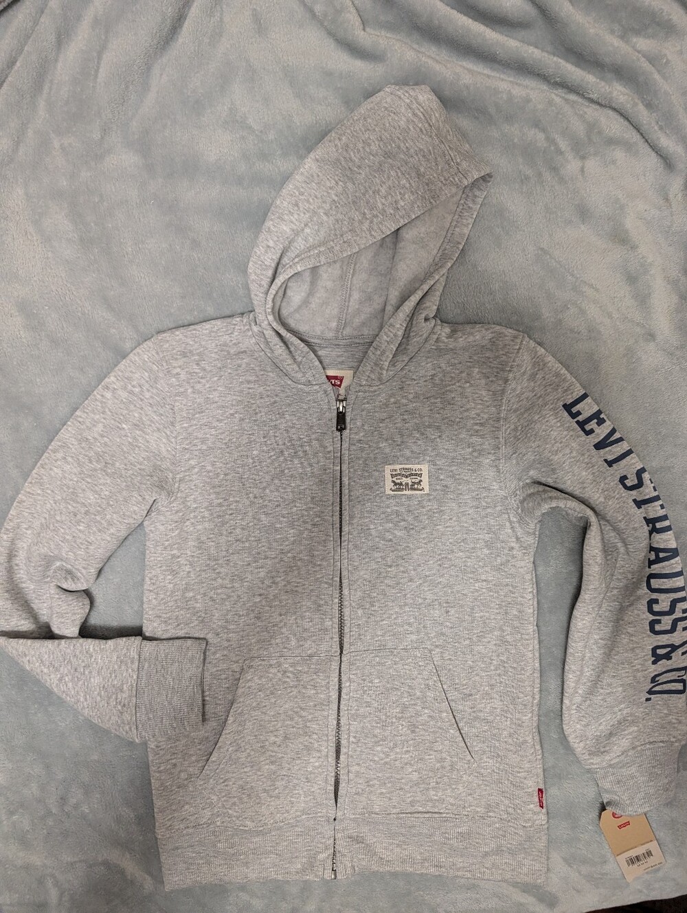 Levi's Medium Boys Heather Gray Zip-Up Hooded Sweatshirt with Sleeve Logo